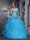 Beautiful Sweetheart 15th Birthday Dresses Taffeta and Organza Beading and Appliques Aqua Blue