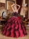 Beautiful Sweetheart Beading and Ruffles Red and Black Sweetheart Floor-length Organza Quinceanera Dress