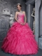 Beautiful Sweetheart Quinceanera Dress with Taffeta and Organza Beading and Appliques Coral Red