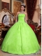 Beautiful Yellow Green Ball Gown Strapless Floor-length Organza Appliques For Sweet 16 Dresses