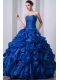 Blue A-Line / Princess Sweetheart Quinceanea Dress with Organza Beading and Rufffles