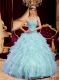 Blue Ball Gown Sweetheart Floor-length Organza Perfect Quinceanera Dress with Beading