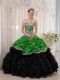 Brand New Ball Gown Sweetheart Zebra Taffeta snd Organza Ball Gown Dress with Pick Ups in Green and Black