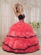 Brand New Red and Black Ball Gown Strapless Floor-length 2014 Spring Quinceanera Dresses