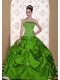 Classical Embroidery Taffeta Strapless Decorate With Modest Quinceanera Dress with Pick-ups And Beading