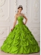 Classical Olive Green Ball Gown Strapless With Taffeta Appliques and Beading For Quinceanera Dress