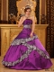 Classical Purple Ball Gown Strapless With Taffeta Embroidery Quinceanera Dress