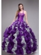 Classical Purple Ball Gown With Halter Orangza Applqiues and Ruffles Quinceanera Dress