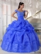 Classical Quinceanera Dresses In Blue Ball Gown Off The Shoulder With Taffeta and Organza Beading