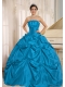 Classical Teal Ball Gown Quinceanera Dress With Pick-ups For Custom Made Taffeta