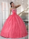 Classical Watermelon Ball Gown Sweetheart With Taffeta and Organza Appliques For Quinceanera Dresses