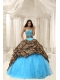 Colorful Sweetheart Brush Train Leopard and Organza Beading Quinceanera Dress