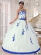 Colourful Strapless With Appliques Classical Quinceanera Dresses For Girls