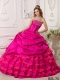 Coral Red Ball Gown Strapless Floor-length Taffeta Beading Quinceanera Dress