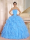Custom Made Blue Ruffles and Beaded Aqua Quinceanera Dress For Beautiful Grils