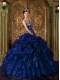 Dark Blue Ball Gown Strapless Floor-length Quinceanera Dress with Organza Ruffles