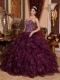 Dark Purple Ball Gown Sweetheart Floor-length Organza Sequins For Sweet 16 Dresses