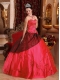 Discount Quinceanera Dress In Coral Red Ball Gown Sweetheart With Satin Embroidery And Beading Quinceanera Dress