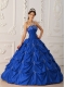 Discount Quinceanera Dress In Dark Blue Ball Gown Strapless WithTaffeta Appliques and Beading