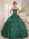 Discount Quinceanera Dress In Dark Green Embroidery With Sweetheart In Low Price