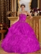 Discount Quinceanera Dress In Fuchsia Ball Gown Strapless With Appliques Organza