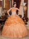 Discount Quinceanera Dress In Orange Ball Gown Strapless With Organza Appliques