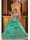 Discount Quinceanera Dress In Turquoise Ball Gown Strapless With Organza Beading