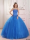 Elegant Beadings Tulle and Blue Applique Ball Gown Best Quinceanera Dresses