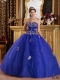 Elegant Blue Ball Gown Sweetheart Floor-length Appliques Tulle For Sweet 16 Dresses