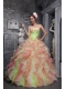 Elegant Multi-color Strapless Taffeta and Organza Hand Flowers For Quinceanera Dress
