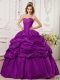 Exquisite Ball Gown Floor-length Sweetheart Tafftea Appliques Fuchsia Discount Quinceanera Dresses