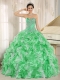 Exquisite Sweetheart Green Beaded Bodice and Ruffles Organza Quinceanera Dress