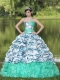 Fashinable Colorful Organza Beaded Brush Train Quinceanera Dress With Pick-ups and Ruffles