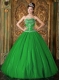Fashionable Green A-Line / Princess Sweetheart Floor-length Beading Tulle For Sweet 16 Dresses