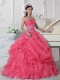 Fashionable Red Ball Gown Lace-up Strapless Floor-length 2014 Spring Quinceanera Dresses