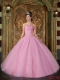Formal Sweet 16 Dresses In Rose Pink Ball Gown Strapless With Tulle Appliques