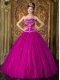 Fuchsia A-Line Sweetheart Floor-length 15th Birthday Dresses with Beading Tulle