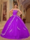 Fuchsia Appliques and Beading Sweetheart Organza Ball Gown Dress