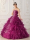 Fuchsia Ball Gown Strapless Pretty Quinceanera Dresses Satin and Organza Embroidery