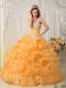 Gold Ball Gown Strapless 15th Birthday Dresses Organza Beading