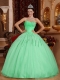 Gorgeous Beading Apple Green Ball Gown Strapless Floor-length Tulle Beautiful Quinceanera Dress