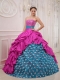Gorgeous Sweet-heart Lace-up Hot Pink and Blue Ball Gown Floor-length Taffeta Beading Beautiful Quinceanera Dress