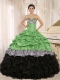 Green and Black Sweetheart Ruffles Pretty Quinceanera Dresses With Floor-length