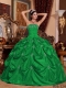 Green Ball Gown Strapless With Taffeta Appliques For Discount Quinceanera Dress