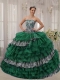 Green Ball Gown Sweetheart Floor-length Zebra and Organza Quinceanera Dress with Beading