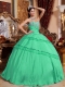 Green Ruching and Ruffled Layers Sweetheart Taffeta Appliques Ball Gown Dress