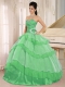Green Sweetheart Beaded Decorate and Ruched Bodice Ruffled Layeres 15th Birthday Dresses In 2013