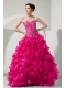 Hot Pink A-line Sweetheart Floor-length Organza Beading Quinceanera Dresses
