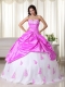 Hot Pink And White Ball Gown Sweetheart 15th Birthday Dresses with Taffeta Appliques