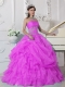 Hot Pink Ball Gown Strapless Floor-length Quinceanera Dress with Organza Beading